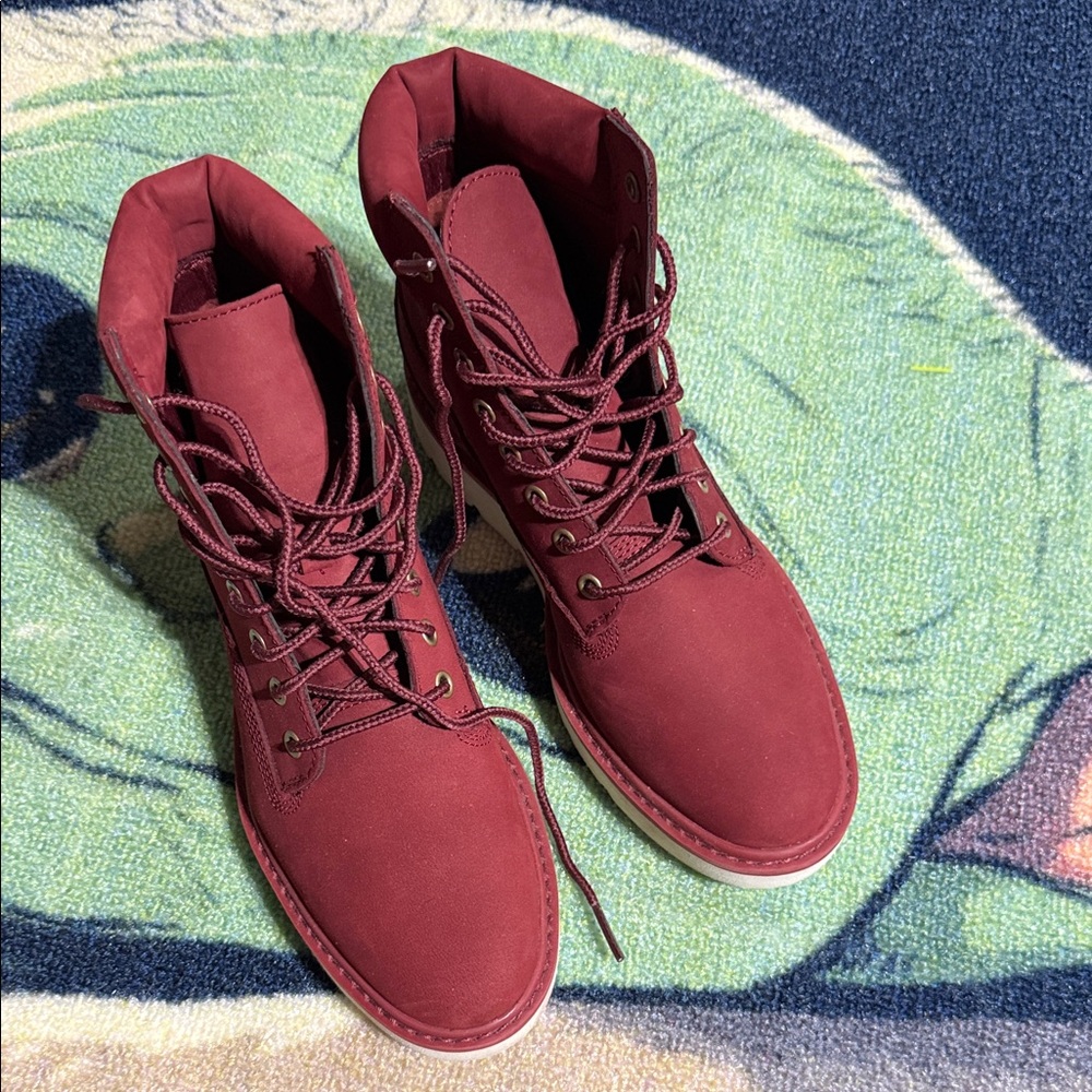 Burgundy timberland work boots